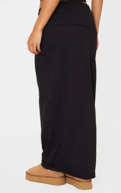 Black Foldover Cotton Maxi Skirt
