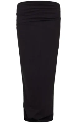 Black Foldover Cotton Maxi Skirt