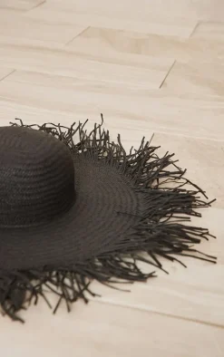 Black Frayed Sun Hat