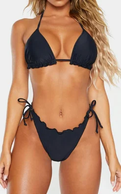 Black Frill Edge Ruched Back Bikini Bottoms