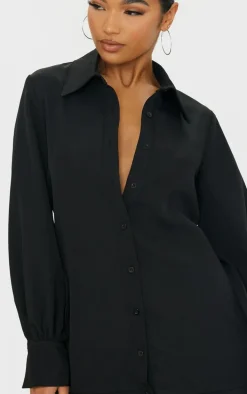 Black Frill Hem Shirt Dress