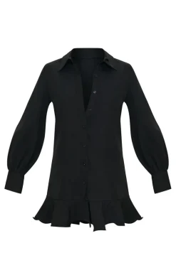 Black Frill Hem Shirt Dress