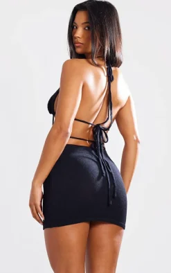 Black Front O Ring Strappy Mini Knit Dress