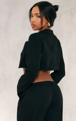 Black Front Panel Detail Cropped Blazer
