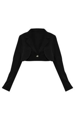 Black Front Panel Detail Cropped Blazer