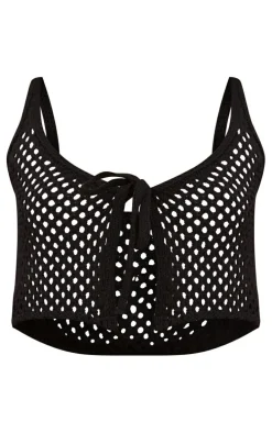 Black Front Tie Crochet Top