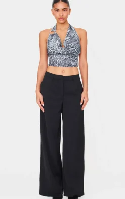 Black Glitter Detail Leopard Ring Strap Cowl Neck Top