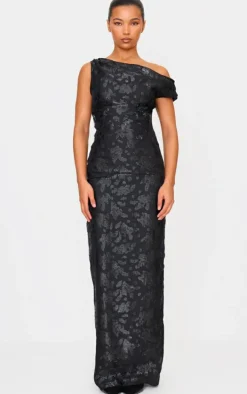 Black Glitter Devore Asymmetric Maxi Dress