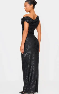 Black Glitter Devore Asymmetric Maxi Dress