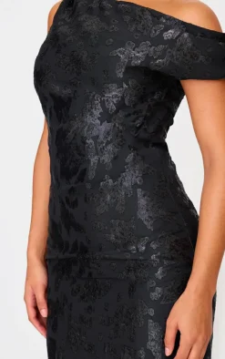 Black Glitter Devore Asymmetric Maxi Dress