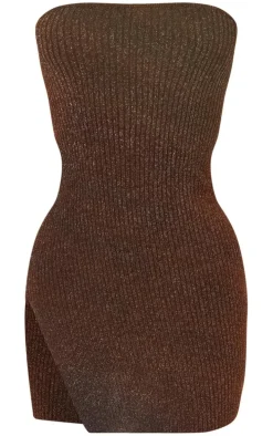 Black Glitter Knitted Bandeau Mini Dress