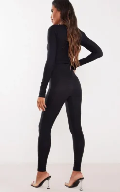 Black Glitter Stripe Long Sleeve Strappy Waist Jumpsuit
