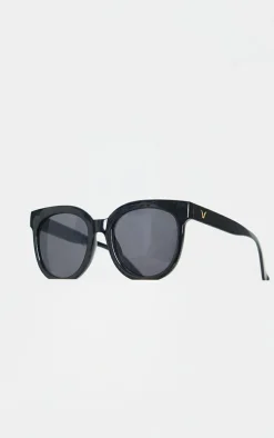 Black Glossy Round Sunglasses