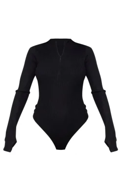 Black Half Zip Knitted Bodysuit