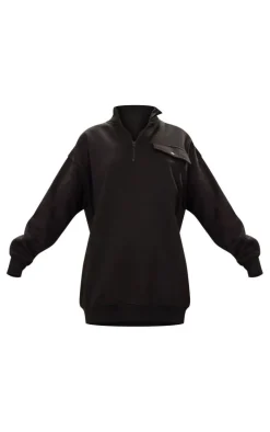 Black Half Zip Pocket Detail Sweater Dress