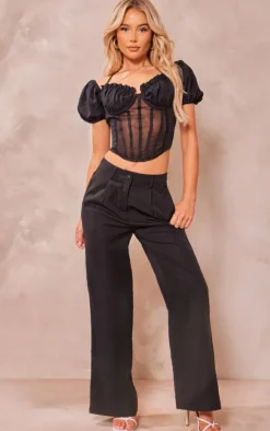 Black Halter Neck Bardot Sleeve Corset