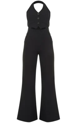 Black Halterneck Tailored Vest Jumpsuit