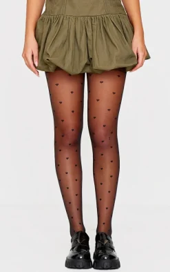 Black Heart Patterned Tights