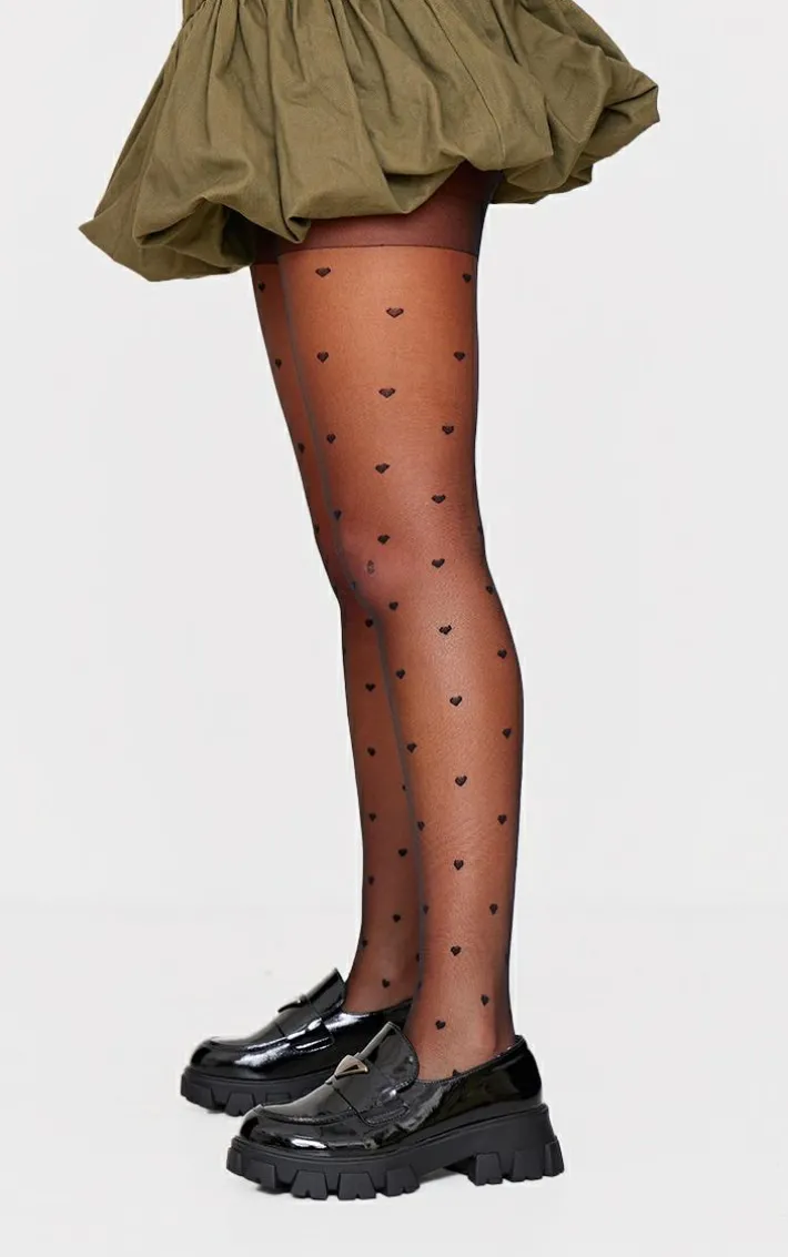 Black Heart Patterned Tights