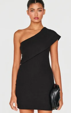 Black Heavy Rib Asymmetric Bodycon Dress