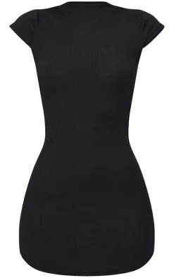 Black High Neck Ribbed Bodycon Dress