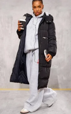 Black Hooded Maxi Puffer Coat