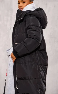 Black Hooded Maxi Puffer Coat