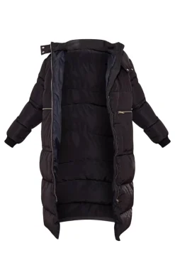 Black Hooded Maxi Puffer Coat