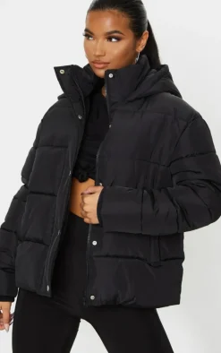 Black Hooded Puffer Jacket