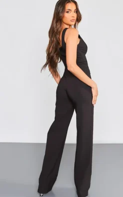 Black Hook And Eye Corset Detail Flared Jumpsuit