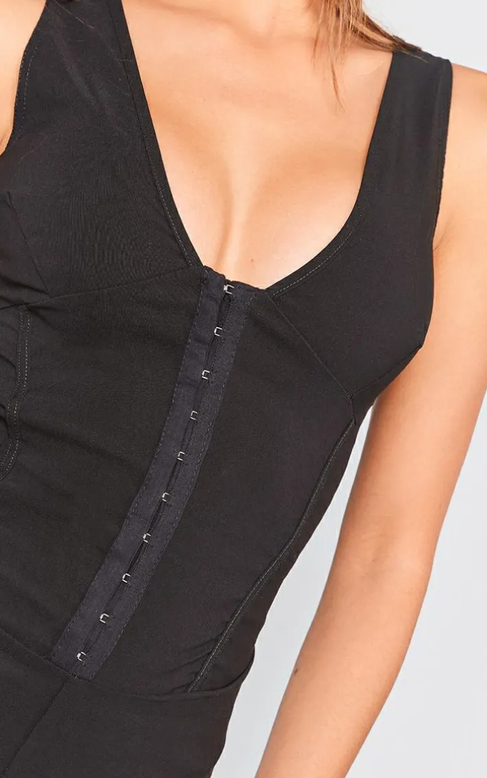 Black Hook And Eye Corset Detail Flared Jumpsuit