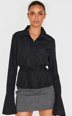 Black Hook And Eye Flare Sleeve Shirt