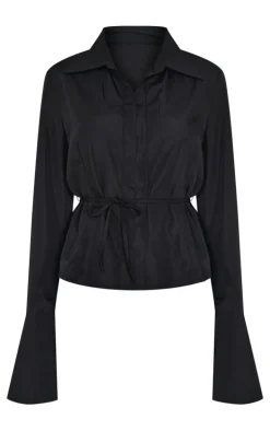 Black Hook And Eye Flare Sleeve Shirt