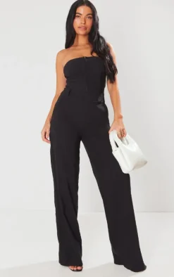 Black Hook And Eye Stretch Woven Jumpsuit