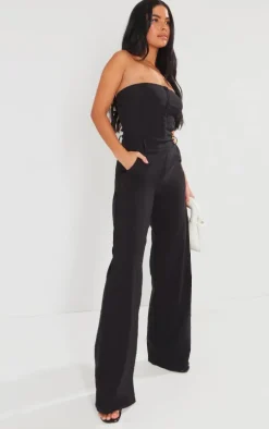 Black Hook And Eye Stretch Woven Jumpsuit