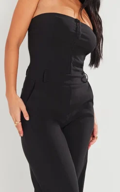 Black Hook And Eye Stretch Woven Jumpsuit