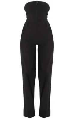Black Hook And Eye Stretch Woven Jumpsuit
