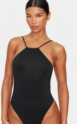 Black Hot Fix Cross Back Bodysuit