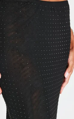 Black Hot Fix Mesh Maxi Skirt