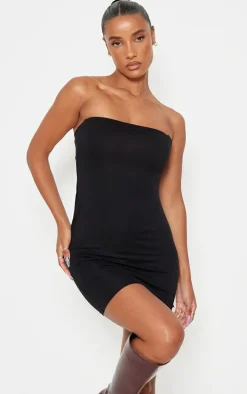 Black Jersey Bandeau Bodycon Dress