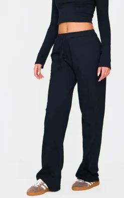 Black Jersey Cotton Wide Leg Pants