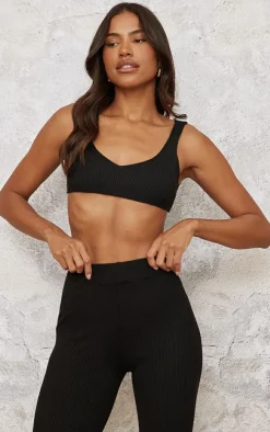 Black Knitted Ribbed Bralet