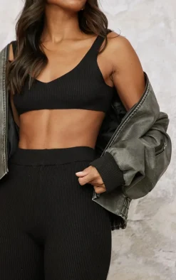 Black Knitted Ribbed Bralet