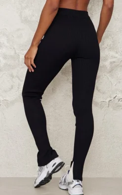 Black Knitted Ribbed Leggings