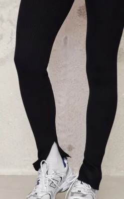 Black Knitted Ribbed Leggings