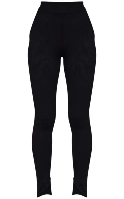 Black Knitted Ribbed Leggings