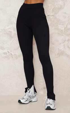 Black Knitted Split Hem Flare Pants