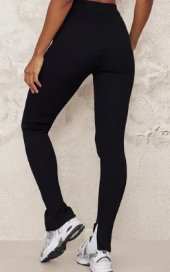 Black Knitted Split Hem Flare Pants