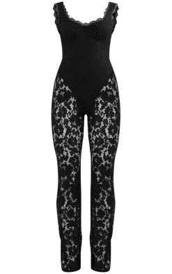 Black Lace Boning Detail Strappy Flared Jumpsuit