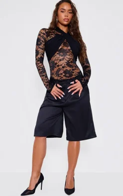 Black Lace Cross Front Bodysuit